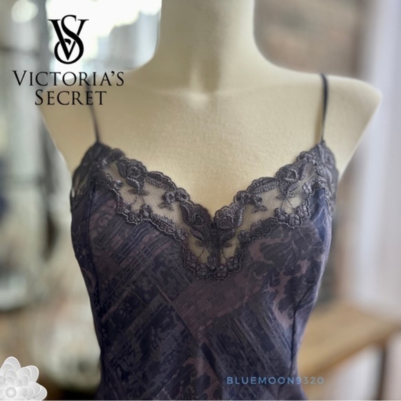 VICTORIA’S SECRET Gown Dress Dark Purple Sheer Nightgown L - Picture 6 of 10